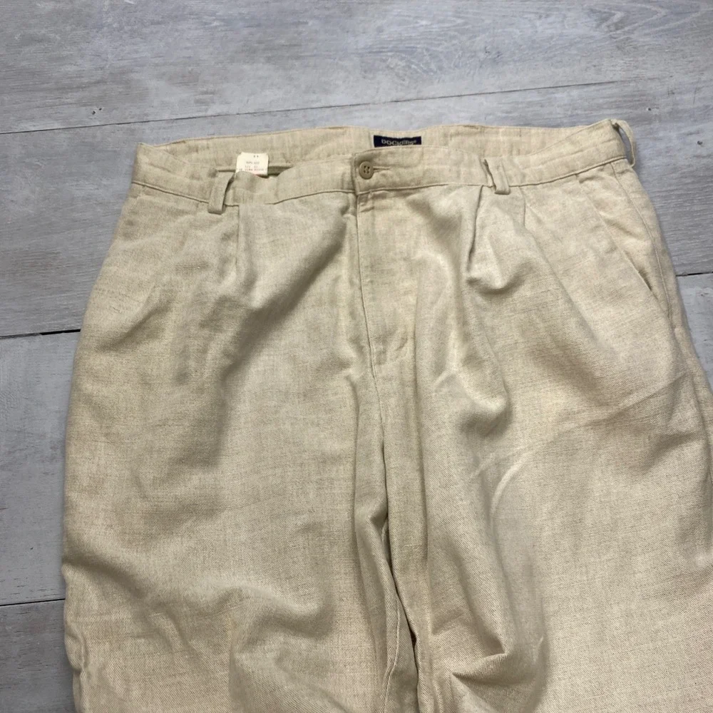 Dockers Linen Cotton Pleated Pants Mens 38x36 Beige Khaki Cuffed Summer Trousers